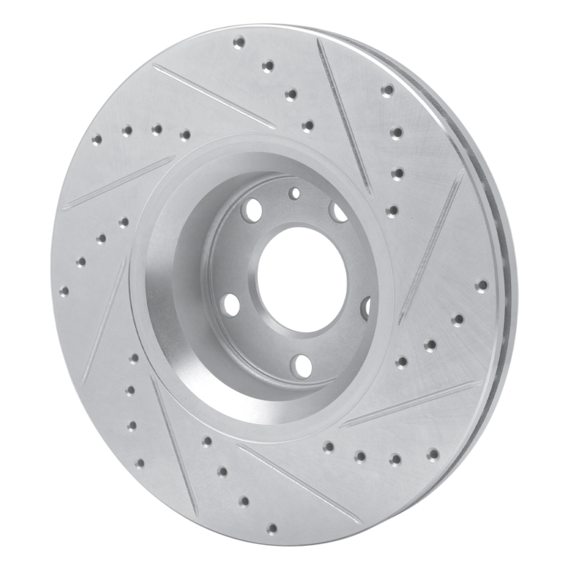 Audi A6 Brake Rotor (1) - Front Left - R1 Concepts - Drilled & Slotted - Silver - `05-`11